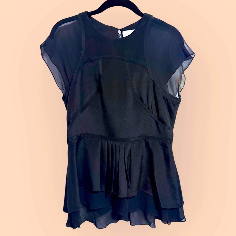 Nicole Miller Artelier Medium top black with sheer sleeves NWOT